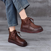 中老年舒适不累脚女鞋 加绒保暖皮鞋 棉鞋 真皮短靴女软皮软底妈妈鞋