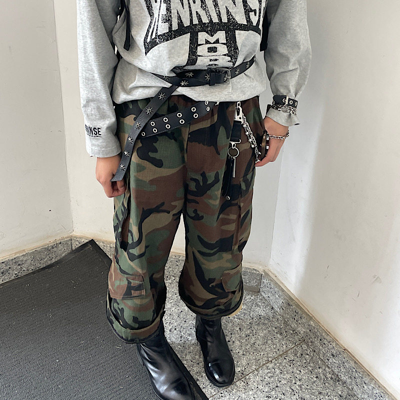 FTMS 宽松直筒工装裤休闲裤长裤迷彩裤男女同款 裤腿拉链可拆卸