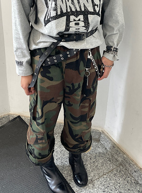 FTMS 宽松直筒工装裤休闲裤长裤迷彩裤男女同款 裤腿拉链可拆卸