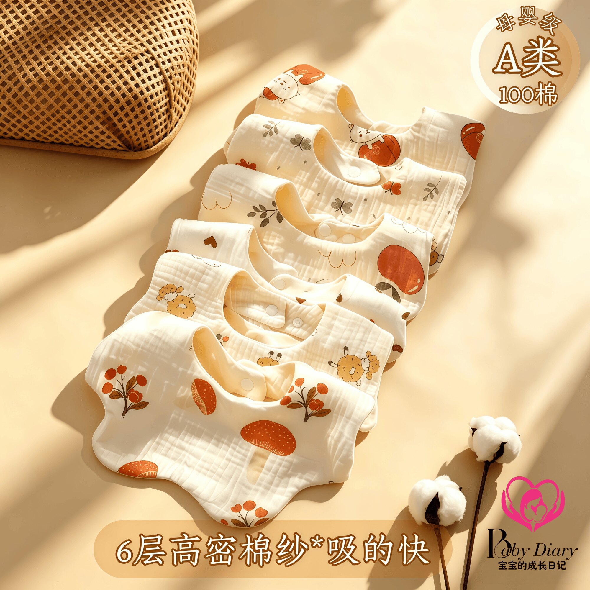 初生婴儿纯棉纱布围嘴宝宝卡通口口水巾