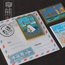 熊孩子出品 原创大连星海广场东港邮票金属冰箱贴特色旅游纪念
