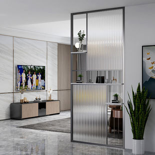 饰铁艺办公室玄关置物架 简约现代轻奢客厅屏风长虹玻璃隔断入户装