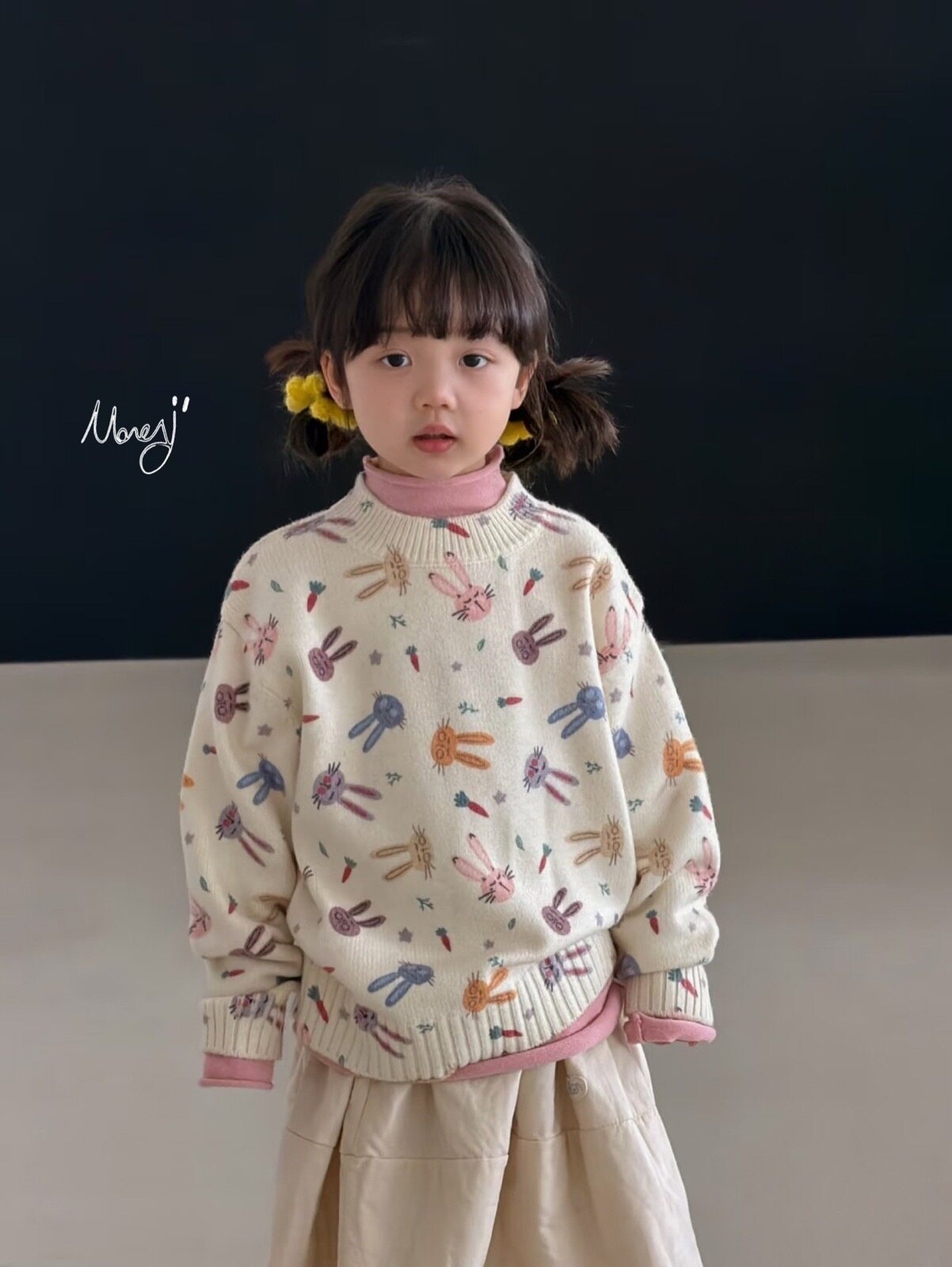 2026秋冬新款女童满印兔子柔套装