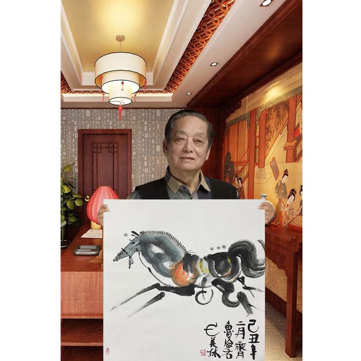 临摹韩美林字画十二生肖马名家字画手绘斗方国画装饰礼品收藏合影图片