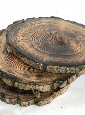 圆木片碳化手绘饰品原木片年轮复古木头片木片画木头画背景墙装饰