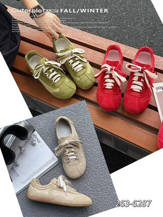 迷人角色专柜正品2026秋款平软底牛绒皮配风衣布双带德训休闲鞋