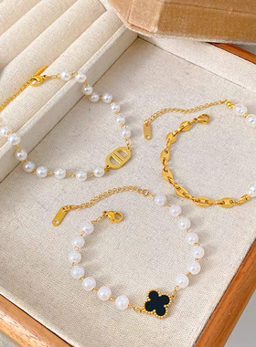 轻奢小众珍珠四叶草手链女款