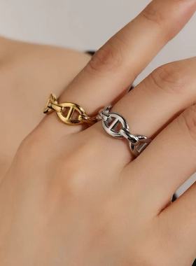 猪鼻子戒指男女情侣对戒不掉色时尚个性素圈食指指环镂空小众设计