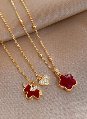 新年红色小马爱心吊坠毛衣链女本命年小众2026新款秋冬项链配饰品