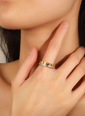 设计师品牌镶钻纯银戒指女双层叠戴开口戒简约时尚
