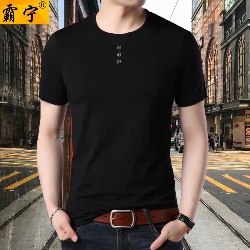 中青年夏季30老爸阿叔穿的圆领短袖dx男上衣体恤40纯色纯棉衣服45