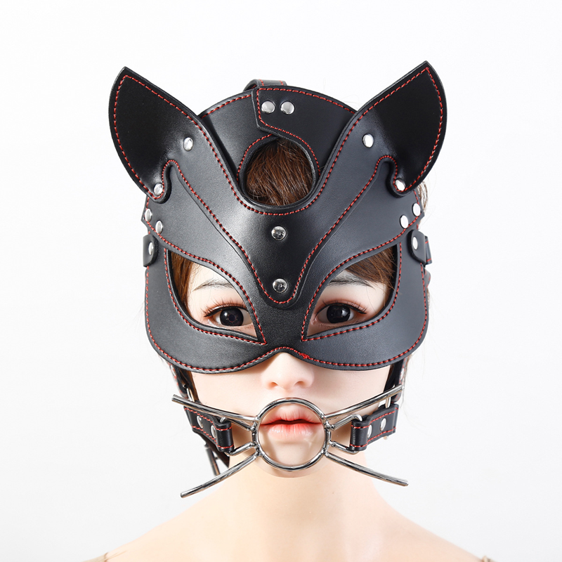 搞笑小猫演出动物头套半脸马具型眼罩口枷口塞面具欧美狐狸装扮