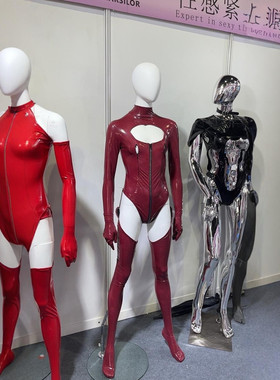 网红车模亮面二次元CD女王变装酒红色角色扮演COS舞台走秀紧身衣