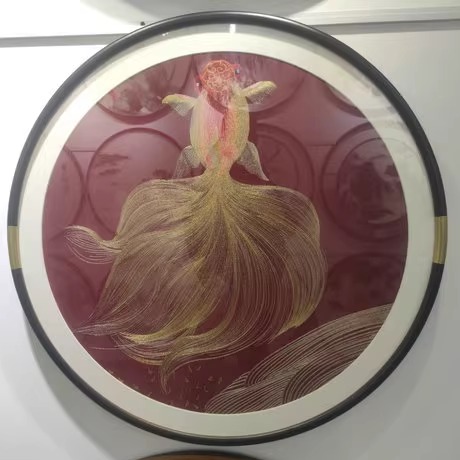 苏州刺绣机绣织锦绣圆形玄关走廊床头餐厅金鱼装饰画挂画礼品成品图片