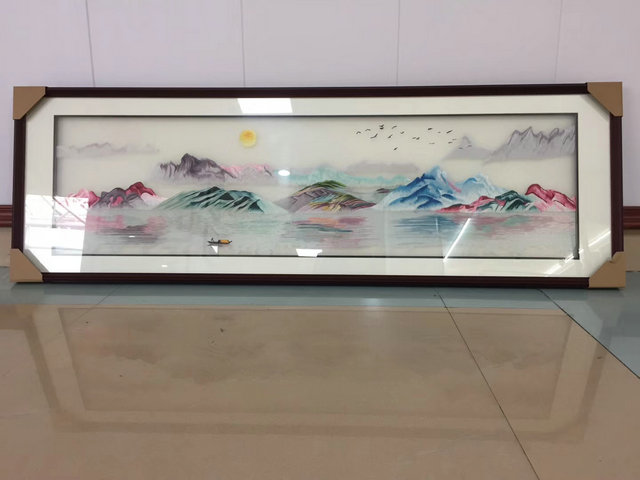 苏州刺绣床头画成品实木外框牡丹山水富贵有余装饰画挂画特产湘绣图片