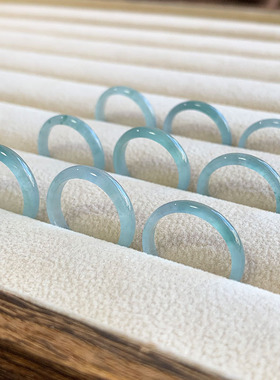 天然翡翠A货冰种蓝水玉戒指