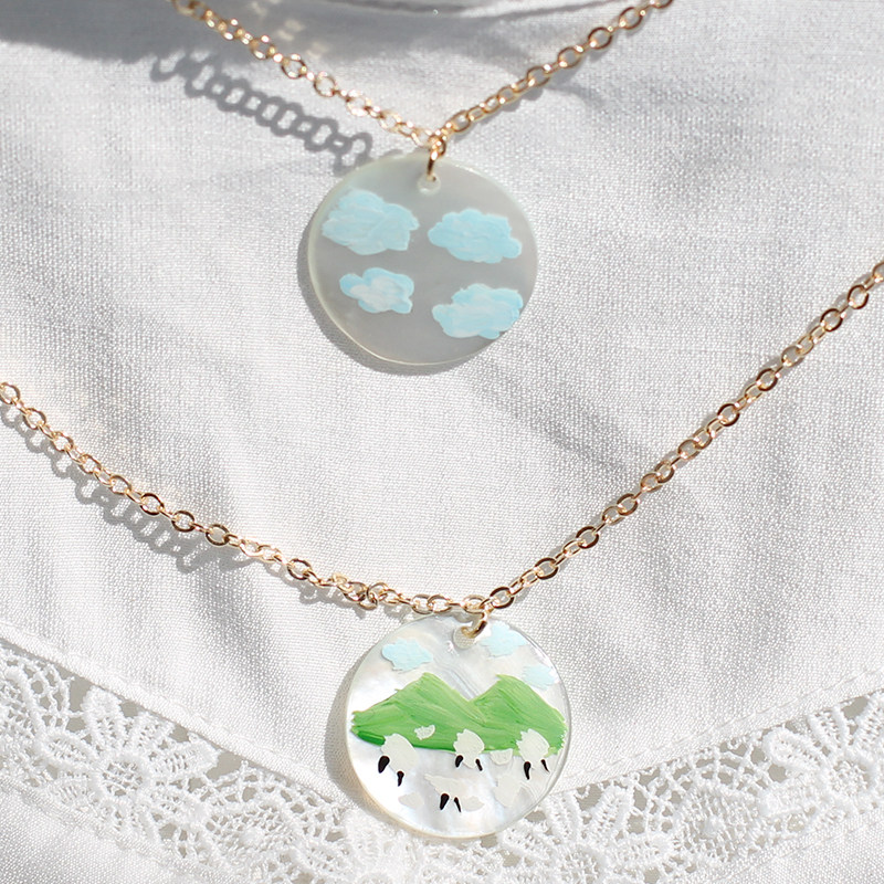 you are sooo cute/原创设计手绘/阿尔卑斯山风景项链小羊云朵