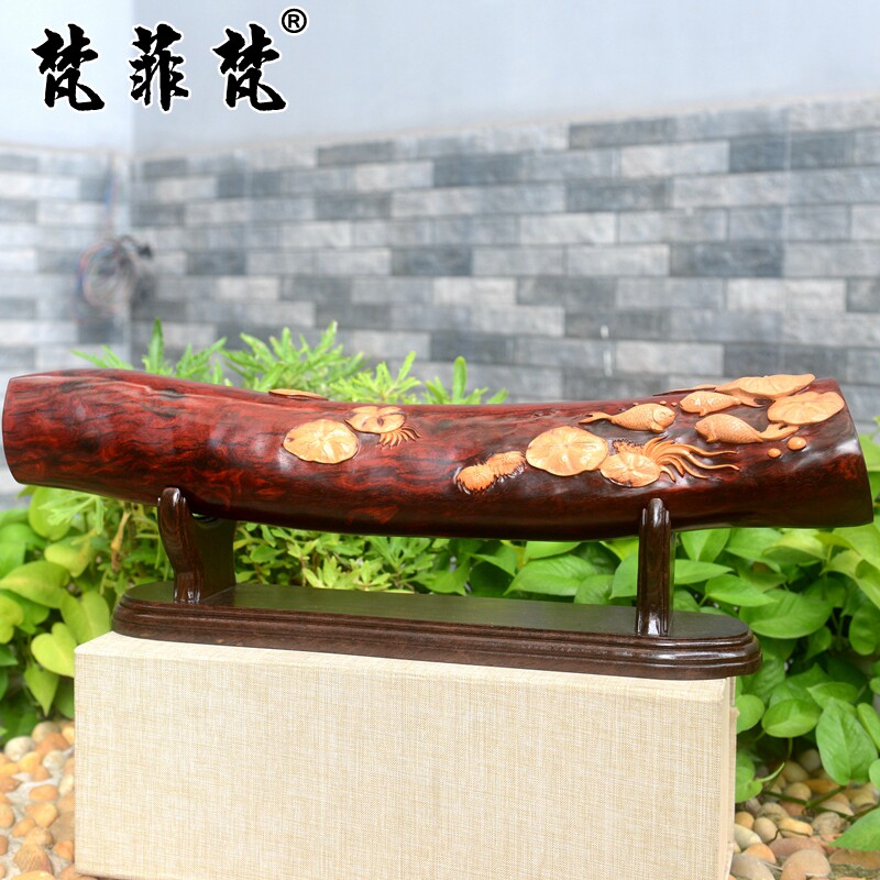 梵菲梵 印度小叶紫檀横财摆件年年有鱼雕件荷金星闪电火焰纹老料
