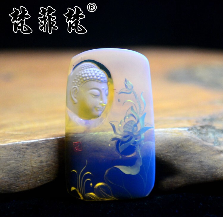 梵菲梵 墨西哥蓝珀吊坠 花雕花开见佛牌 阴雕天然琥珀挂件