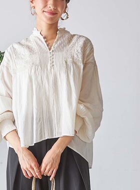 日本fanaka(offwhite现货)复古刺绣蕾丝衬衫