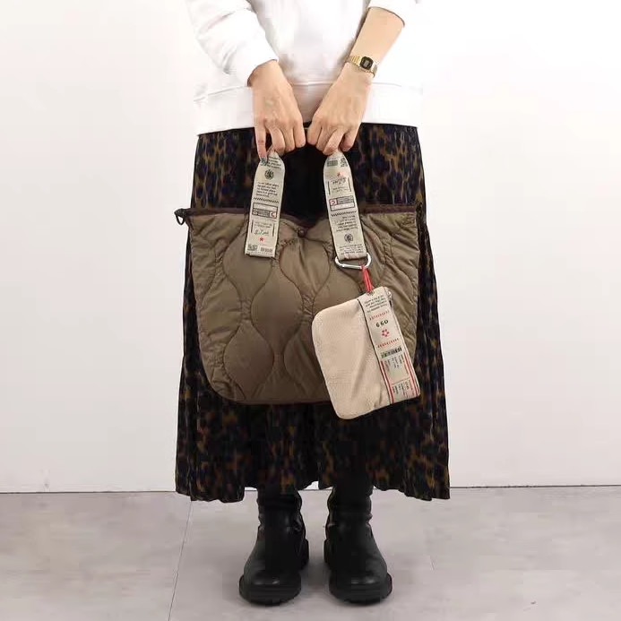 日本COOCO  2WAY徽标带绗缝托特包（黑色现货）