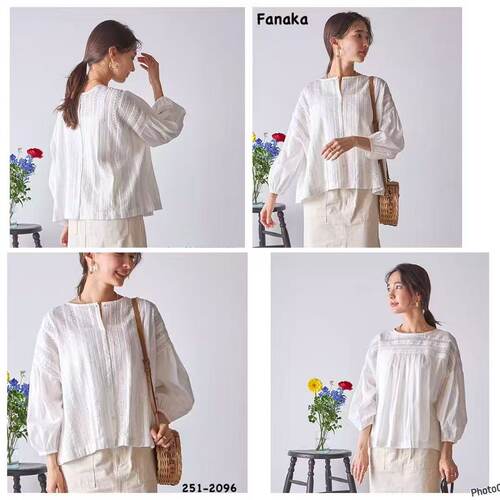 日本fanaka（offwhite在途先到先得) 圆领开扣蕾丝衬衫(2ways)