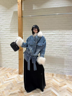 单排扣宽松加绒牛仔衣外套女