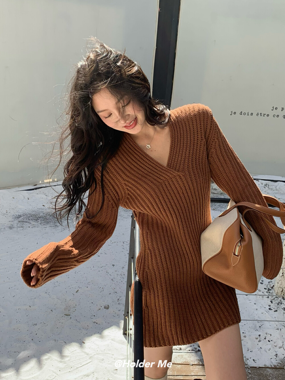 长袖针织裙中长款毛衣连衣裙