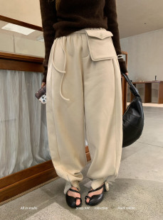 韩版 ALLIN正品 腰包宽松加绒加厚休闲裤 卫裤 子女 2025冬季 长裤 新款