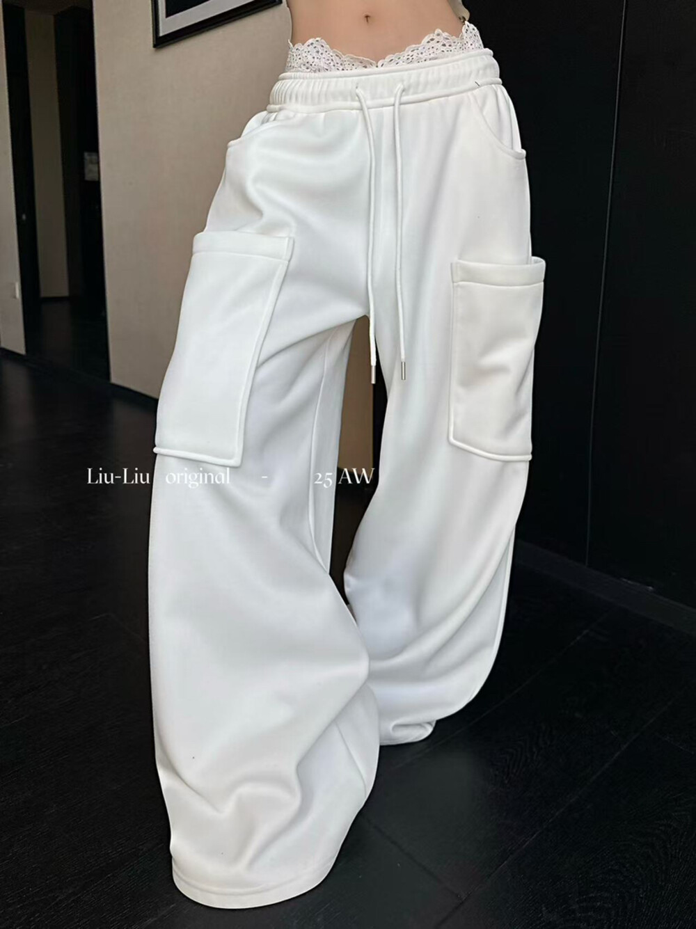 拼接阔腿加绒工装裤宽松加绒卫裤