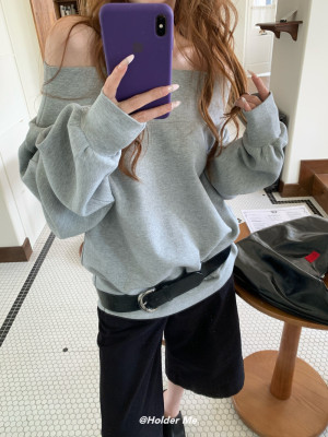 露肩长袖卫衣休闲百搭上衣女