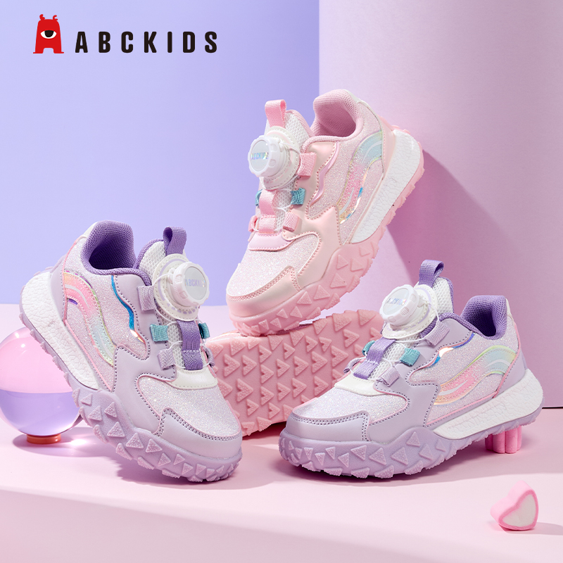 ABCkids童鞋女童炫彩时尚运动鞋2025秋款新品旋转纽扣儿童跑步鞋