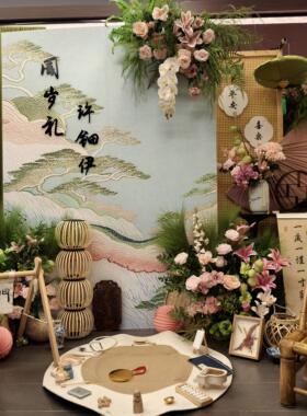 【9025】轻奢中式宝宝宴背景板定制KT板生日满月百天周岁礼布置