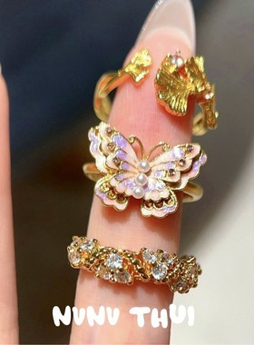 古法花丝螺钿流光珐琅彩蝴蝶戒指