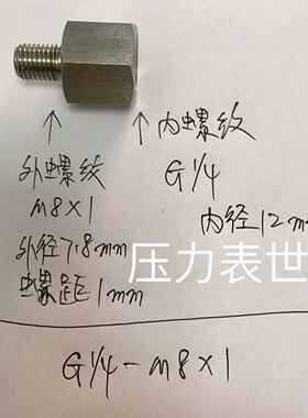 G1/4-M8x1 不锈钢内外丝转换接头 内螺纹G1/4 两分 外螺纹M8x1