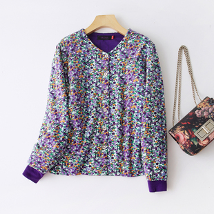 桑蚕丝棉袄手工内胆蚕丝棉衣贴身穿大码 丝料花朵棉袄 丝绵妈妈开衫