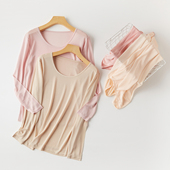 肌底衣睡衣秋衣秋裤 打底衫 贴身 女桑蚕丝长袖 真丝针织保暖内衣套装