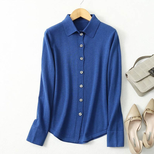 蚕丝单排扣翻领外套毛衣