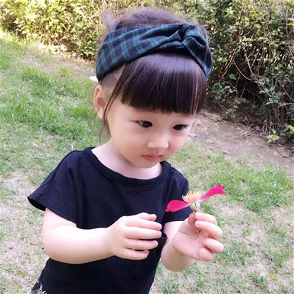 欧美风纯手工英伦格子棉麻儿童宝宝亲子复古宽边交叉发带发箍头饰