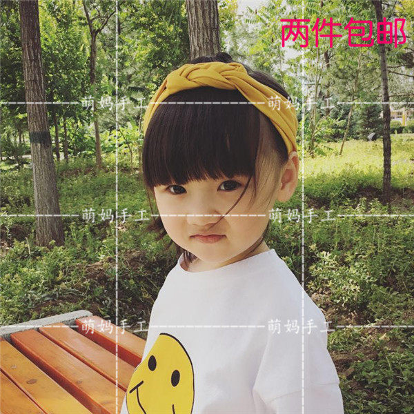 欧美百搭灰色麻花交叉打结发带头巾 手工编织儿童亲子发饰