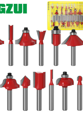15件套1/4柄木工铣刀套装黄色 木工雕刻机电木铣/修边机 刀头套装