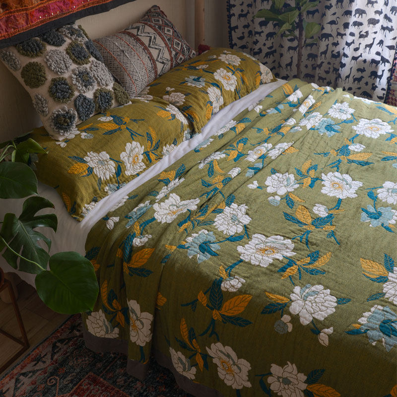 大花A类纱布盖毯三件套田园风床单单件不皱卧室空调毯子,床上用品,床单,淘宝优惠券,粉丝福利购,淘宝优惠卷