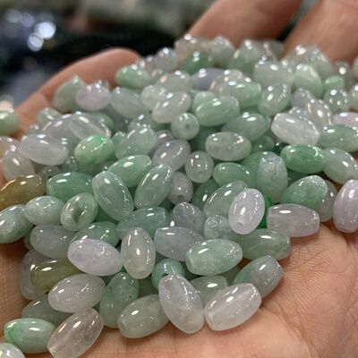 天然翡翠散珠天然冰种三彩阳绿色米珠路路通珠子A货手串项链DIY配