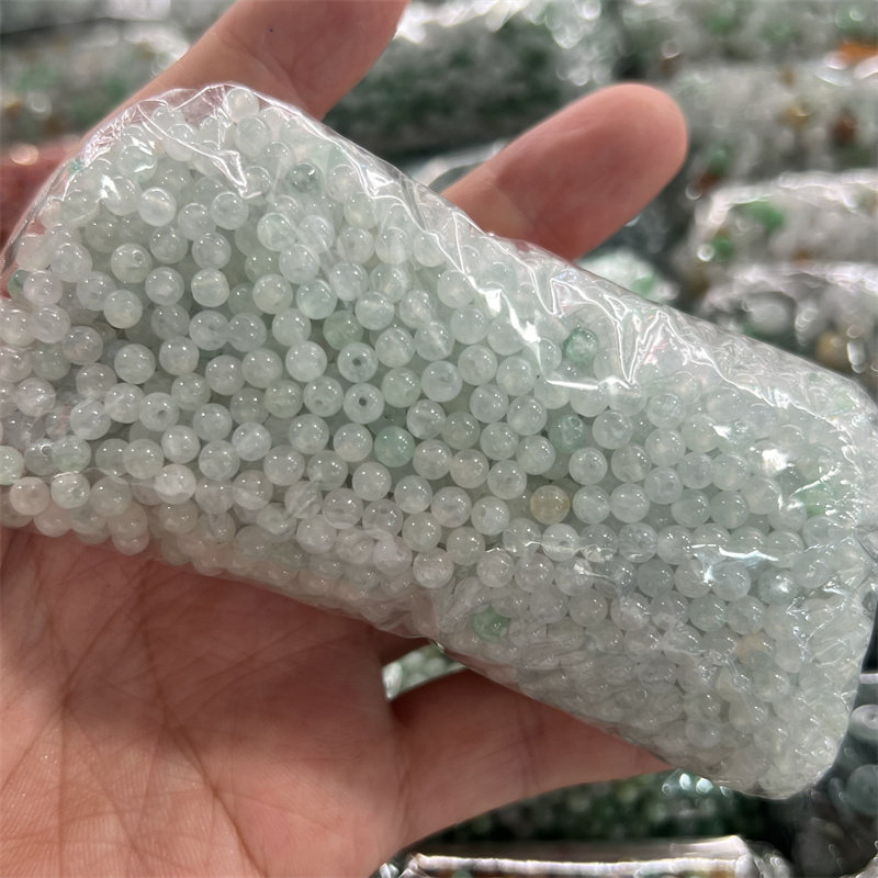翡翠白冰小米珠翡翠散珠天然缅甸翡翠白冰小米珠多圈手链DIY项链