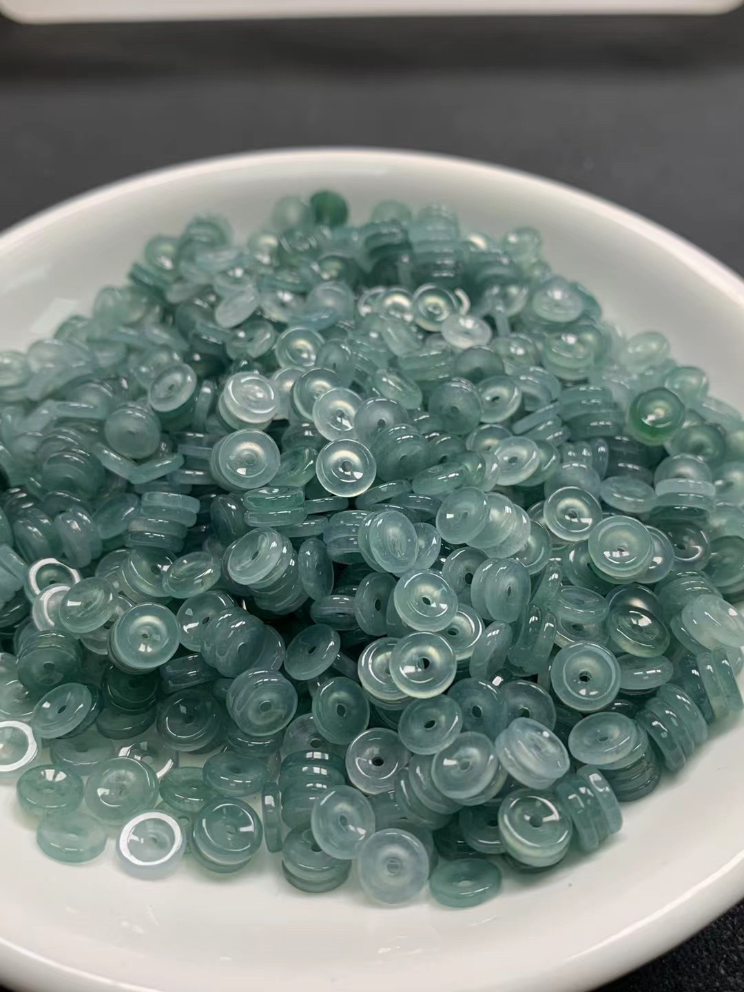 冰种翡翠老蓝水平安扣散珠隔珠手链纽扣玉石珠子diy配件配饰珠子