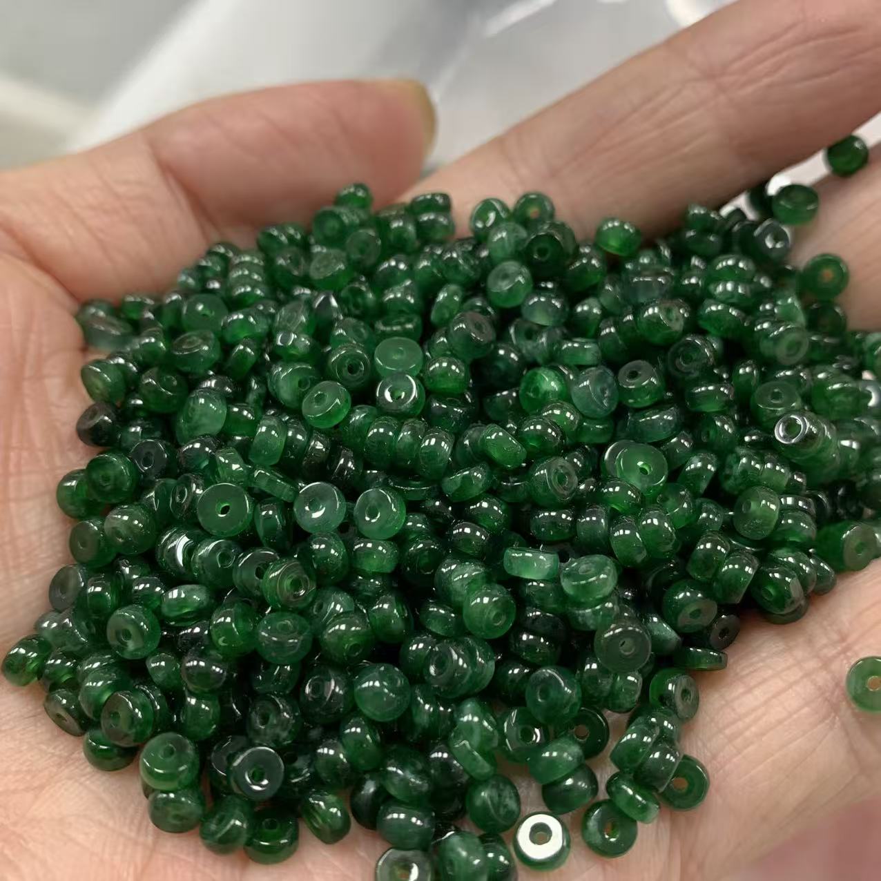翡翠散珠正品蓝水冰绿算盘珠子手链配珠项链隔片隔珠多圈玉石手串图片