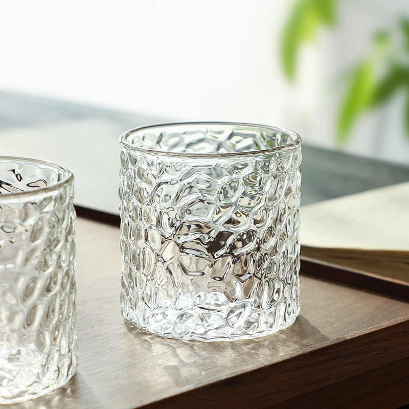 日式锤纹玻璃杯喝茶杯单杯主人杯套装家用加厚耐热品茗杯子白酒杯
