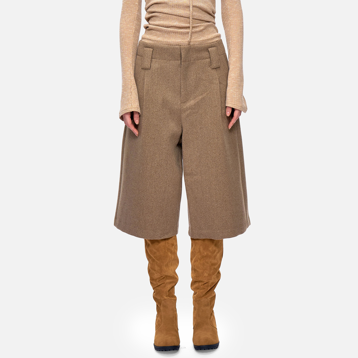 直筒宽松羊毛毛呢五分裤秋冬女