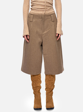 no info 2025秋冬新款 羊毛宽松休闲直筒五分毛呢裤卡其/灰色女