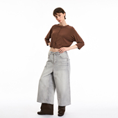 NOINFO 女 宽松七分裤 强劲纯粹 线条’90s猫须复古洗水直筒牛仔裤